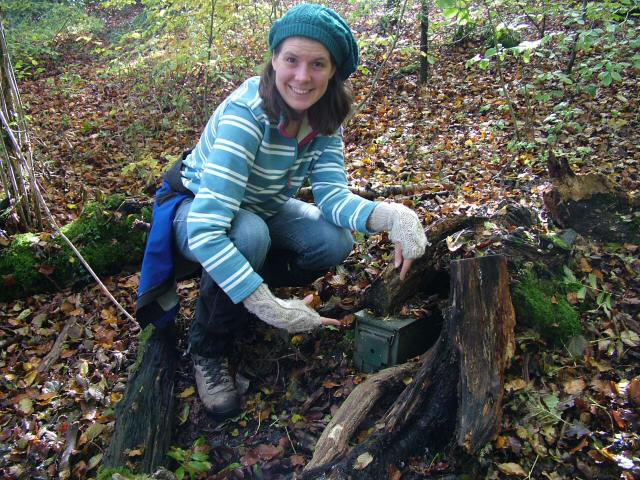 Nicky finding our first geocache.